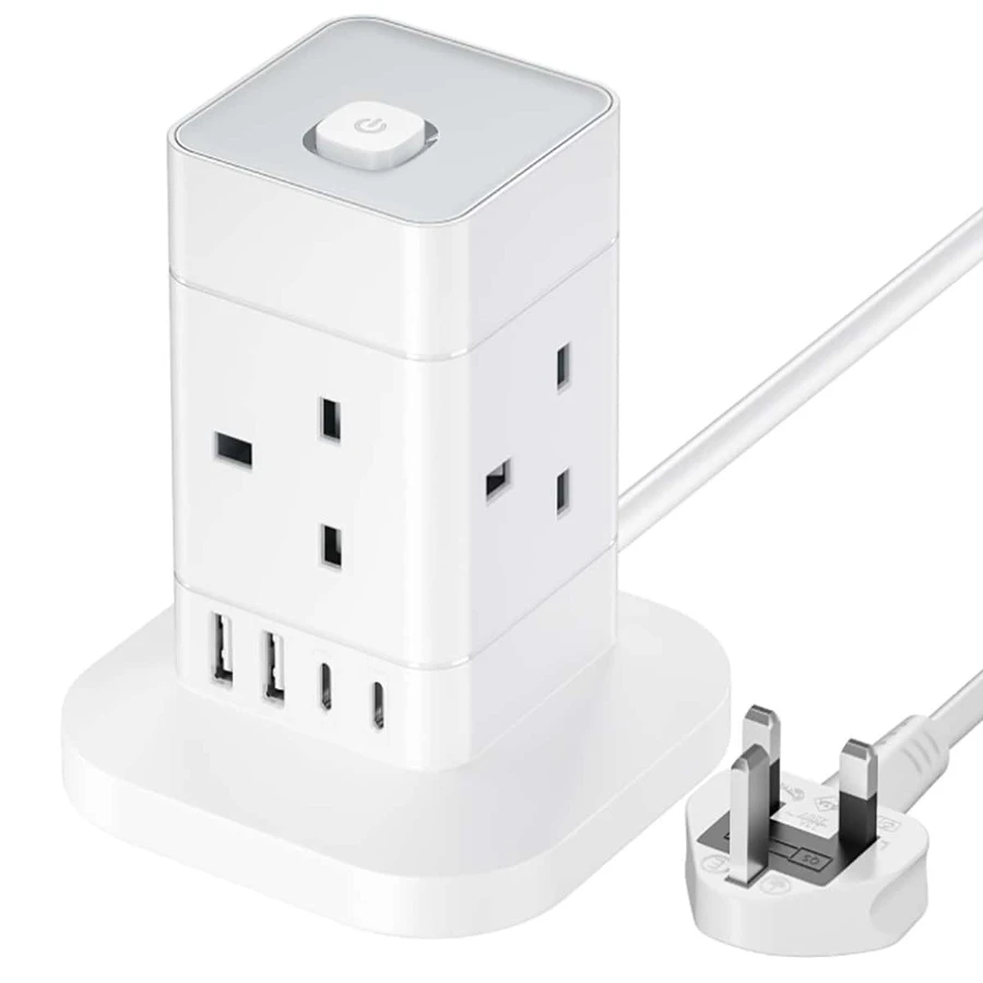 Cube Extension Lead With USB Slots, 4 Way Multi Plug Extension Socket With 2 USB C And 2 USB A, 13A 3250W Power Strip With Switch 1.5M Extension Cords For Desk Home Office Travel - White - View 1