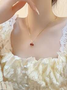 1入組可愛甜美的櫻桃造型18K金鍍不鏽鋼項鍊，適用於女性日常佩戴、度假或送禮。 - 金黃色 - 查看 9