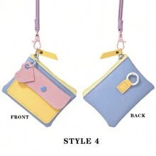 1pc Women's Cute Solid Heart-Shaped Chain Pendant PU Leather Colorblock Multi-Function Halter Pouch Zipper Card & Key Holder For Daily Travel Gift For Women Wallet Mini Wallet Purse Wallet Coin Wallet - Multicolor - View 14
