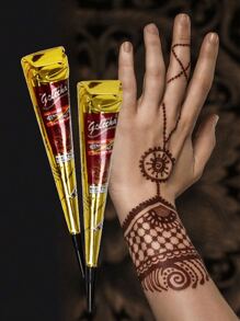 1pc Henna Paste, Handcrafted, Available In Rose Red, Date Red, Brown, Black, For Arm Tattoo, Face Painting, Water-Resistant, Makeup And Party Tattoo For Men And Women - Multicolor - View 4