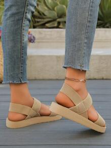 Sandalias negras elegantes y minimalistas de moda con suela gruesa, livianas y antideslizantes para dama, para primavera y verano - Marrón - Ver 4