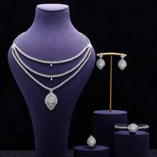 Bridal Zirconia For Dubai Necklace Bracelet Earringa Rings Crystal Wedding Jewelry Sets - White - View 1