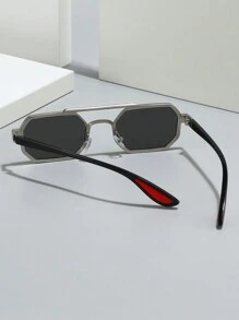 复古朋克几何凹面时尚眼镜，双桥设计，适合男女户外运动、派对、旅行、驾驶、钓鱼、摄影配饰，打造街头风格，适合毛衣夹克运动衫连帽衫皮裤和工装裤，适合夏季海滩度假、户外、旅行 - 黑色 - 查看 5