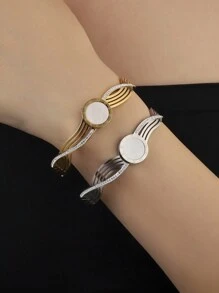 1 chiếc vòng tay tròn bằng thép titan mạ vàng 18K phong cách Châu Âu & Mỹ thời trang với số La Mã đính kim cương, thích hợp cho đám cưới, ngày lễ tình nhân, hẹn hò, họp hành, tiệc tùng & đeo hàng ngày cho phụ nữ - Vòng tay số la mã - Xem 2