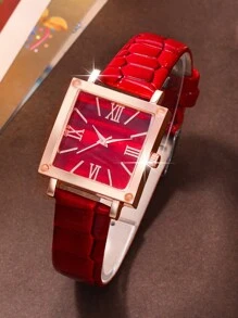 1 Set Reloj de mujer de moda casual con esfera cuadrada simple, reloj de cuarzo con escala y combinación de correa. Perfecto para uso diario, regalos de cumpleaños, fiestas, reuniones festivas y como regalo ideal para ti o tus amigos. No incluye cajas.