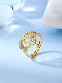 时尚奢华甜美田园风心形蕾丝镂空玫瑰双色26字母A-Z姓氏戒指，迷人装饰首饰 - 戒指 - 查看 27