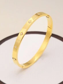 1pc Fashionable Minimalist Octagram Cubic Zirconia Stainless Steel Bangle Bracelet Set, Suitable For Daily Wear And Gift For Friends