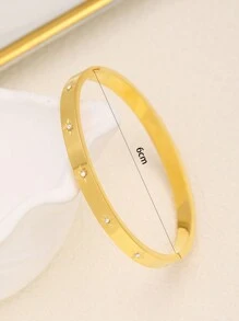 1pc Fashionable Minimalist Octagram Cubic Zirconia Stainless Steel Bangle Bracelet Set, Suitable For Daily Wear And Gift For Friends