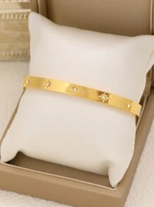 1pc Fashionable Minimalist Octagram Cubic Zirconia Stainless Steel Bangle Bracelet Set, Suitable For Daily Wear And Gift For Friends