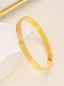 1pc Fashionable Minimalist Octagram Cubic Zirconia Stainless Steel Bangle Bracelet Set, Suitable For Daily Wear And Gift For Friends