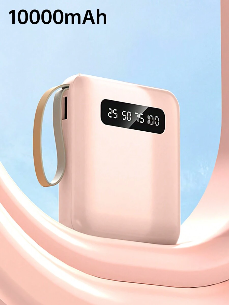1个10000mAh 10W移动电源,附带充电线,轻巧便携 - 粉色 - 查看 1