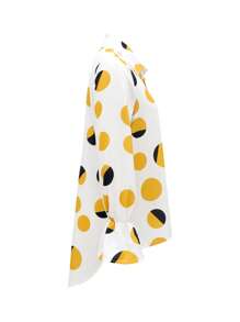 Loose Fit Point Printed Long Sleeve Ruffle Hem Asymmetric Hem Shirt, Spring & Autumn,Long Sleeve Tops - Multicolor - View 3