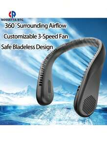 1pc Portable Hanging Neck Fan, 5200mAh Neck Fan Rechargeable With 3 Wind Speed,USB Rechargeable Personal Neck Fan, For Cooling Fan For Travel, Outdoor, Indoor, Black