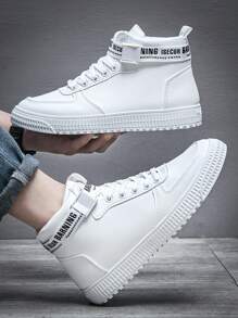 Men's Casual Sneakers Skate Shoes Anti-Slip Student Sports Skateboard Shoes, Four Seasons All-Match High-Top Sneakers Valentines, For Active Jeans Outfit - White - View 4