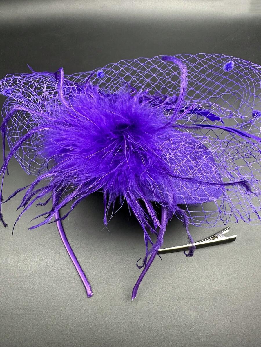 1 Piece Purple Fascinator Hats For Women 20s 50s Vintage Pillbox Hat