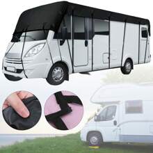Caravan Protective Cover, Motorhome Protective Roof 210D Roof Protection Tarpaulin Cover Tarpaulin Waterproof Motorhome Covers - Black - View 4
