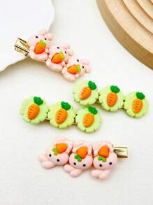 2 件女士粉色兔子抱胡萝卜绿色花边胡萝卜形发夹，全新设计 - 彩色 - 查看 10