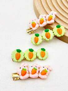 2 件女士粉色兔子抱胡萝卜绿色花边胡萝卜形发夹，全新设计 - 彩色 - 查看 4