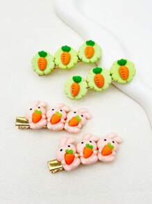 2 件女士粉色兔子抱胡萝卜绿色花边胡萝卜形发夹，全新设计 - 彩色 - 查看 6