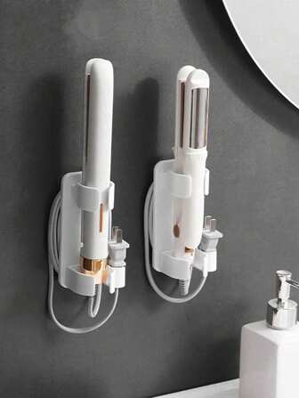 1 件免胶卷发器收纳架、直发器和吹风机收纳架、美容工具收纳架、壁挂式美发工具收纳架、卷发器收纳架、浴室插头壁挂架、塑料吹风机支架直发器梳子支架、浴室配件卧室配件
