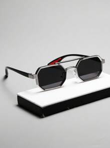 复古朋克几何凹面时尚眼镜，双桥设计，适合男女户外运动、派对、旅行、驾驶、钓鱼、摄影配饰，打造街头风格，适合毛衣夹克运动衫连帽衫皮裤和工装裤，适合夏季海滩度假、户外、旅行 - 黑色 - 查看 1