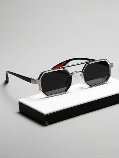 Retro Punk Geometric Concave Fashion Glasses, Double Bridge Design, Suitable For Men And Women Outdoor Sports, Party, Travel, Driving, Fishing, Photography Accessory Looks Street Style And Suit For Sweater Jacket Sweatshirt Hoodie Leather Pants And Cargo Pants For Summer Beach Vacation, Outdoor, Travel