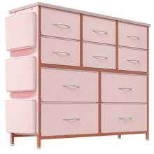 Dresser For Bedroom With 10 Drawers Wide Fabric Dresser With Wood Tabletop Dressers & Chest Of Drawers With Extra Storage Bedroom Dresser For Living Room Kids Room Hallway Pink/Grey/Brown - Pink - View 1