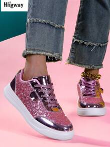 Teens' Shiny Sequin White Leather Casual Sneakers, Simple Style Fashion Forefront Design, Breathable Waterproof Soft Comfortable EVA Outsole Anti-Shock Lightweight Versatile Leisure Shoes For Girl