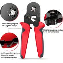 1 套压接工具,含 1200/1900 个绝缘管端子、HSC8 6-4A 0.08-10mm² 23-7AWG 1200 个端子、6-6A 0.25-6mm² 23-10AWG、多功能高精度钳子套件电工工具 - 端子壓線鉗 - 查看 9