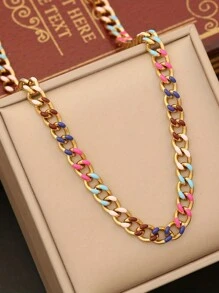RAYQUEEN Conjunto de joyería de collar + pulsera de acero inoxidable de estilo hip-hop y colorido, resistente al agua, apto para uso diario - vistoso - Ver 20