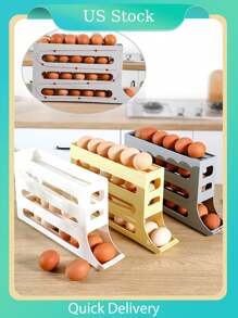 1PC Slide Egg Storage Box, Refrigerator Side Door Storage Box, Automatic Rolling Egg Rack Tray - Grey - View 1