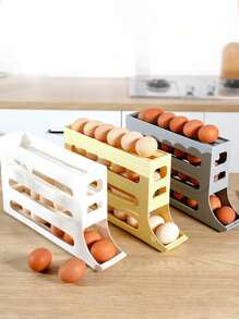 1PC Slide Egg Storage Box, Refrigerator Side Door Storage Box, Automatic Rolling Egg Rack Tray - Grey - View 6