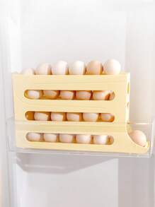 1PC Slide Egg Storage Box, Refrigerator Side Door Storage Box, Automatic Rolling Egg Rack Tray - Grey - View 7