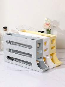 1PC Slide Egg Storage Box, Refrigerator Side Door Storage Box, Automatic Rolling Egg Rack Tray - Grey - View 3