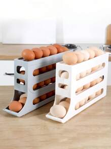 1PC Slide Egg Storage Box, Refrigerator Side Door Storage Box, Automatic Rolling Egg Rack Tray - Grey - View 5