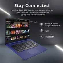 HP Stream 14" HD BrightView Laptop, Intel Celeron N4120 Processor,  Up To 16GB RAM, 64GB Storage, Intel HD Graphics, 720p Webcam, 1 Year Office 365, Win 11 S, 32GB Hotface USB Card - Màu xanh lam - Xem 4