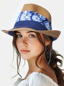 1PC Foldable Straw Fedora Hat - Short Brim Rolled Edge Panama Hat For Summer Beach Sun Protection Lightweight Breathable Casual Travel Sun Hat,Vacation - Multicolor - View 10