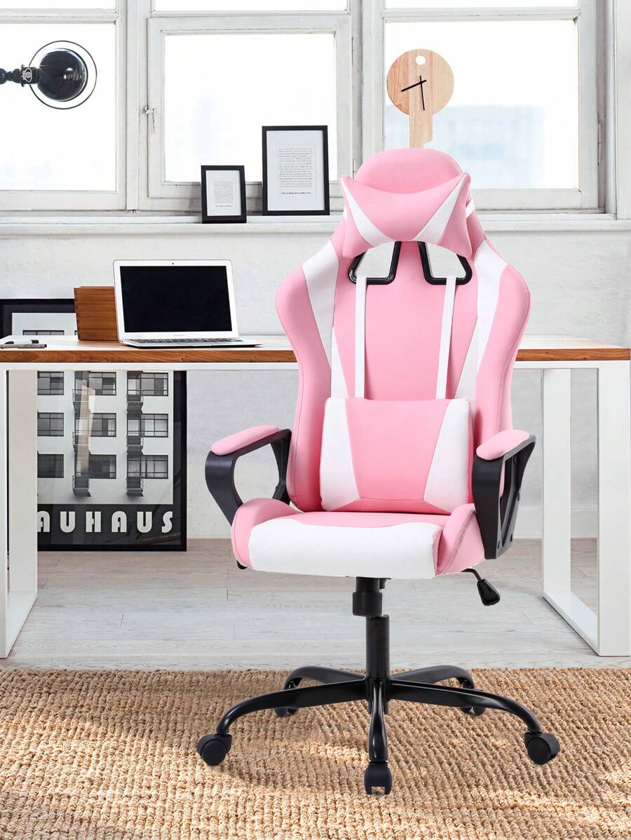 Office Chair Gaming Chair Desk Chair Ergonomic Racing Executive With Lumbar Support Adjustable Stool Swivel Rolling Computer Chair For Adults - 粉色 - 查看 1