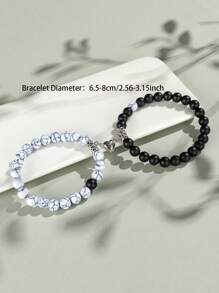 2pcs Classic Heart Magnetic Clasp Bracelet Set, Turquoise Represents Luck & Success, Crystal Energy Stone Bracelet, Friendship/Couple Valentine's Gift, Daily Accessory, 8mm Beads Crystal Bracelet Set - Multicolor - View 5