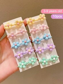 10 dây buộc tóc co giãn hình hoa đầy màu sắc cho bé gái - Nhiều màu - Xem 10