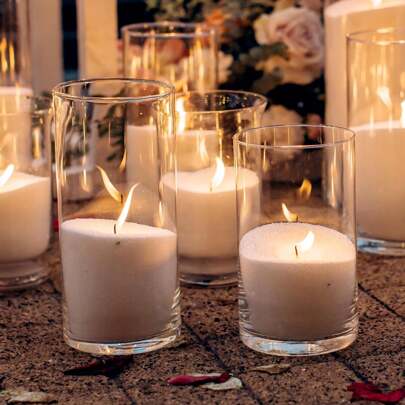 1pc Clear Cylinder Glass Candle Holder, Heat Resistant Glass Candle Holder Slender Column Glass Vase Suitable For Wedding Festival Party Table Decoration Festival Evening Party Decoration Halloween,Spooky,Autumn,Festival,Holiday ,Winter,Holiday,Festival,Room Decor,Gifts Birthday Graduation