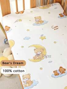 1pc 120*60cm Baby Crib Fitted Sheet, Cartoon Pattern, Breathable & Absorbent All Season Mattress Cover Love Valentine
