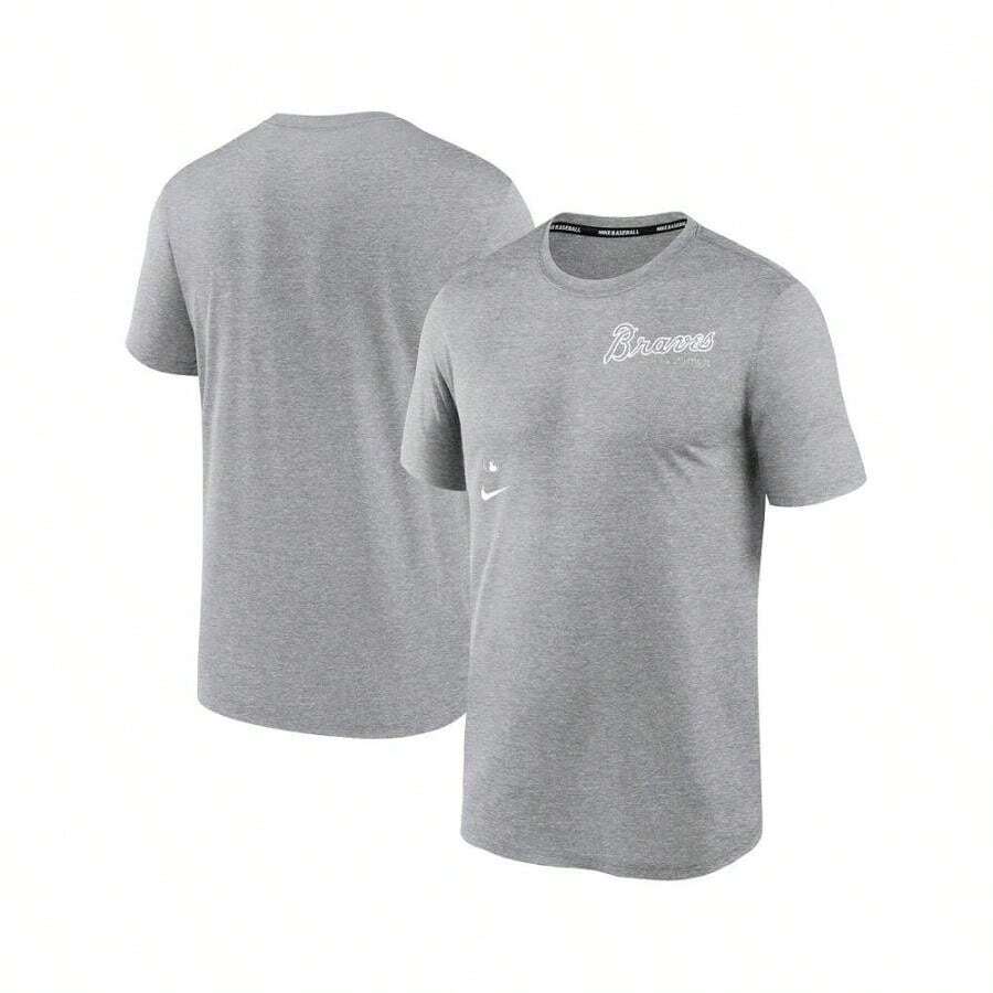 Nike 男士 Heather Chaal 亚特兰大勇士队正品系列早期工作三混纺高性能 T 恤 - 希瑟木炭 - 查看 1