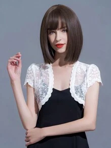 1pc Black & White Lace Trim Sheer Shawl Cardigan Valentine's Day - Lace Shawl - View 4