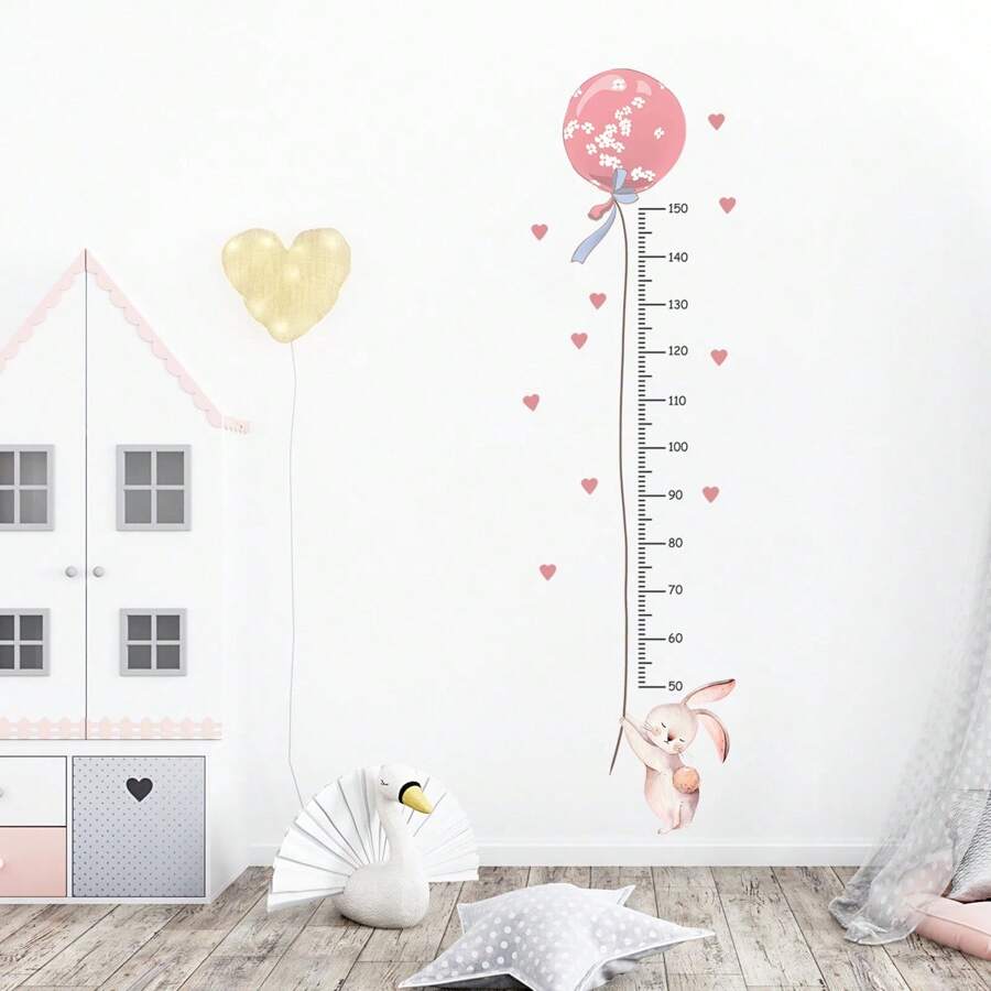 Pink Rabbit Balloon Height Wall Chart Peel & Stick Measurement Wall