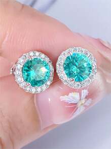 1 Pair Luxury Pear Shaped Paraiba Earrings Inlaid With Moissanite,High Quality Laboratory Grown Yttrium Aluminum Garnet Platinum Plated 925 Sterling Silver Earring Suitable For Gift And Daily Wear - Mint Green - View 8