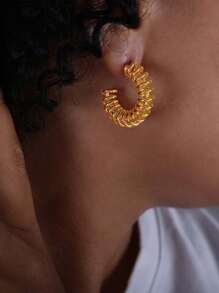 一對圓形金屬絲耳環不銹鋼彈簧耳環簡單時尚新款耳環