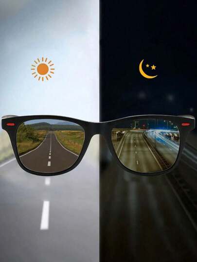 1 par de gafas de visión nocturna, adecuadas para conducir, pescar, ciclismo, gafas polarizadas fotocromáticas, cambio de color inteligente, visión clara durante el día. Gafas de moda deportiva clásica europea y americana, gafas de conducción casual al aire de pesca para hombres.