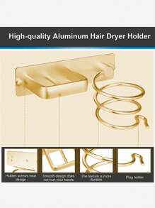 1 chiếc kệ đựng máy sấy tóc bằng hợp kim nhôm, giá để máy sấy tóc trong phòng tắm, phụ kiện phòng tắm, phụ kiện trang trí phòng tắm. - Vàng - Xem 6