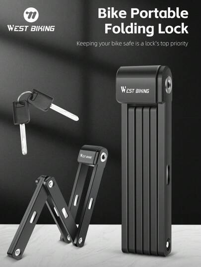  1 件 WEST BIKING 自行车折叠锁防盗钥匙锁，适用于山地车和电动自行车